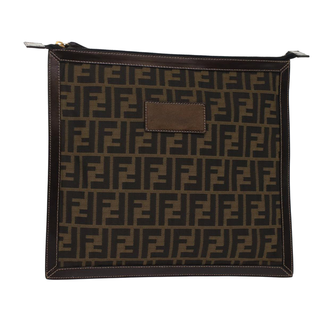 FENDI Zucca Canvas Clutch Bag Black Brown yk7944