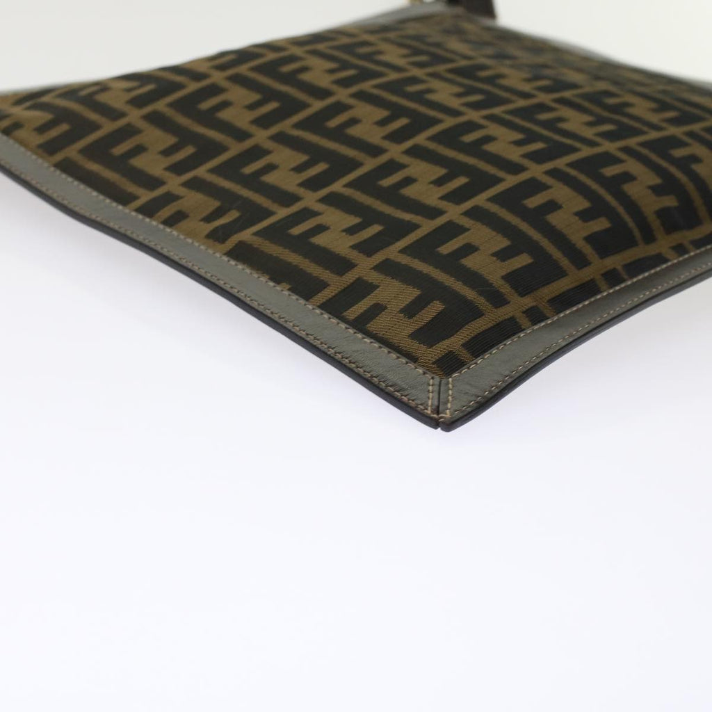 FENDI Zucca Canvas Clutch Bag Black Brown yk7944
