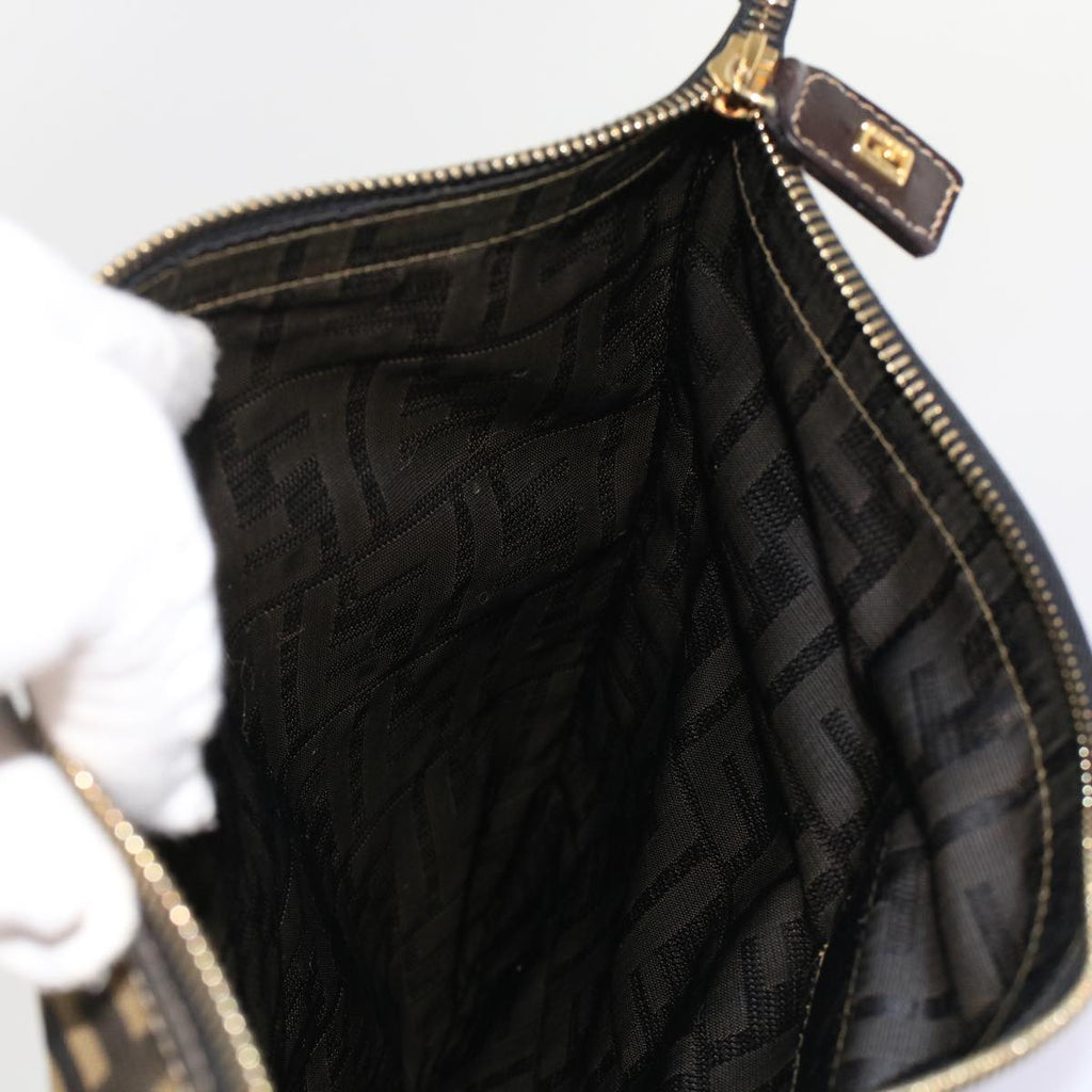 FENDI Zucca Canvas Clutch Bag Black Brown yk7944