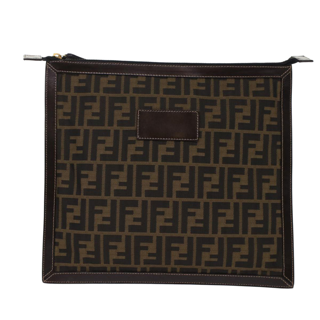 FENDI Zucca Canvas Clutch Bag Black Brown yk7944
