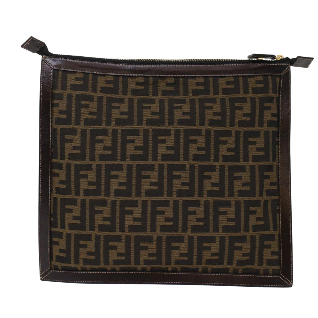 FENDI Zucca Canvas Clutch Bag Black Brown yk7944