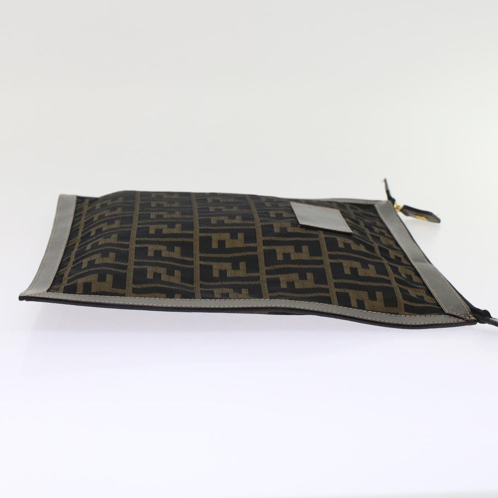 FENDI Zucca Canvas Clutch Bag Black Brown yk7944