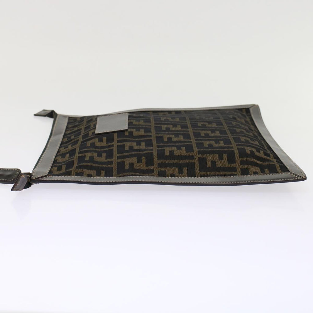 FENDI Zucca Canvas Clutch Bag Black Brown yk7944