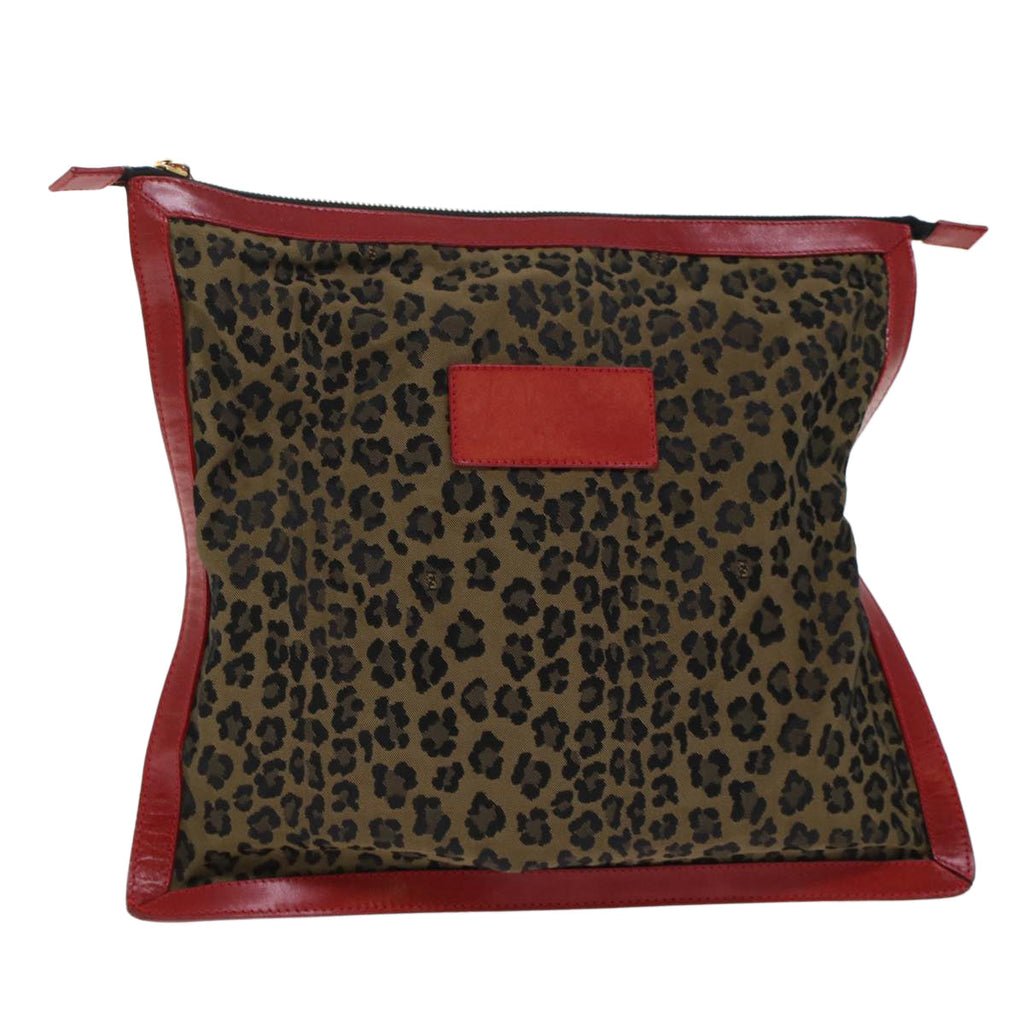 FENDI Leopard Clutch Bag Nylon Leather Black Brown Red yk7980