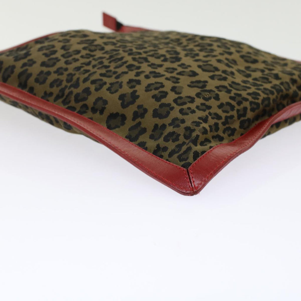 FENDI Leopard Clutch Bag Nylon Leather Black Brown Red yk7980