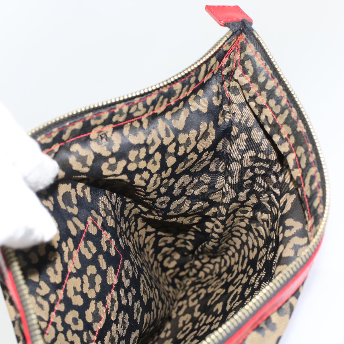 FENDI Leopard Clutch Bag Nylon Leather Black Brown Red yk7980