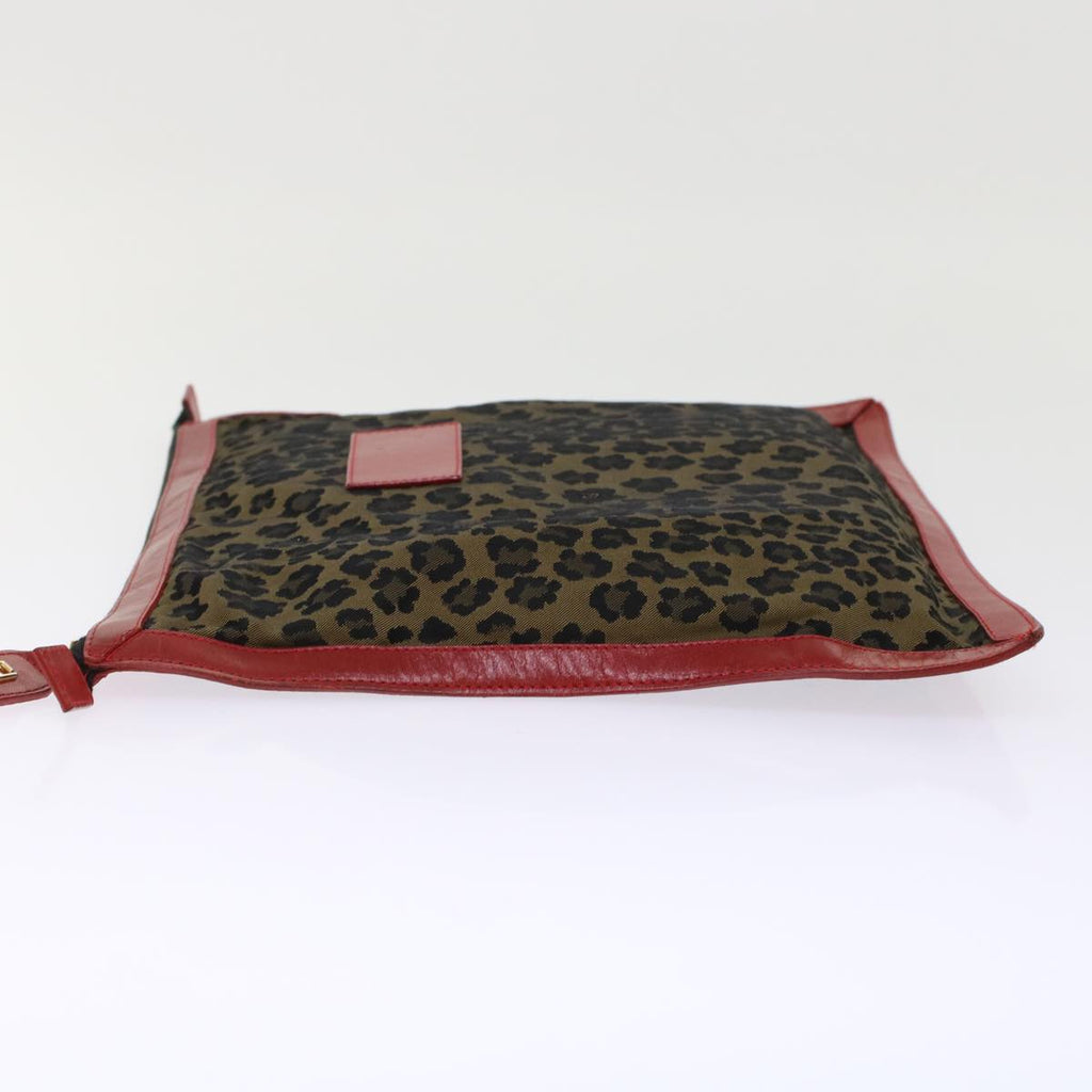 FENDI Leopard Clutch Bag Nylon Leather Black Brown Red yk7980