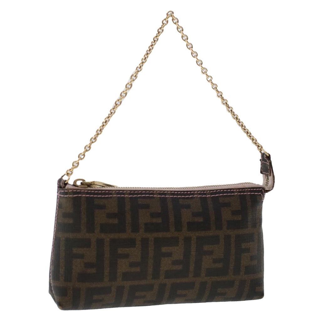 FENDI Zucca Canvas Chain Accessory Pouch Black Brown yk7984