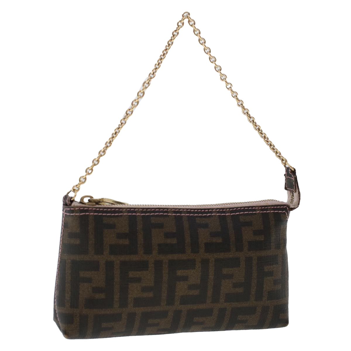 FENDI Zucca Canvas Chain Accessory Pouch Black Brown yk7984