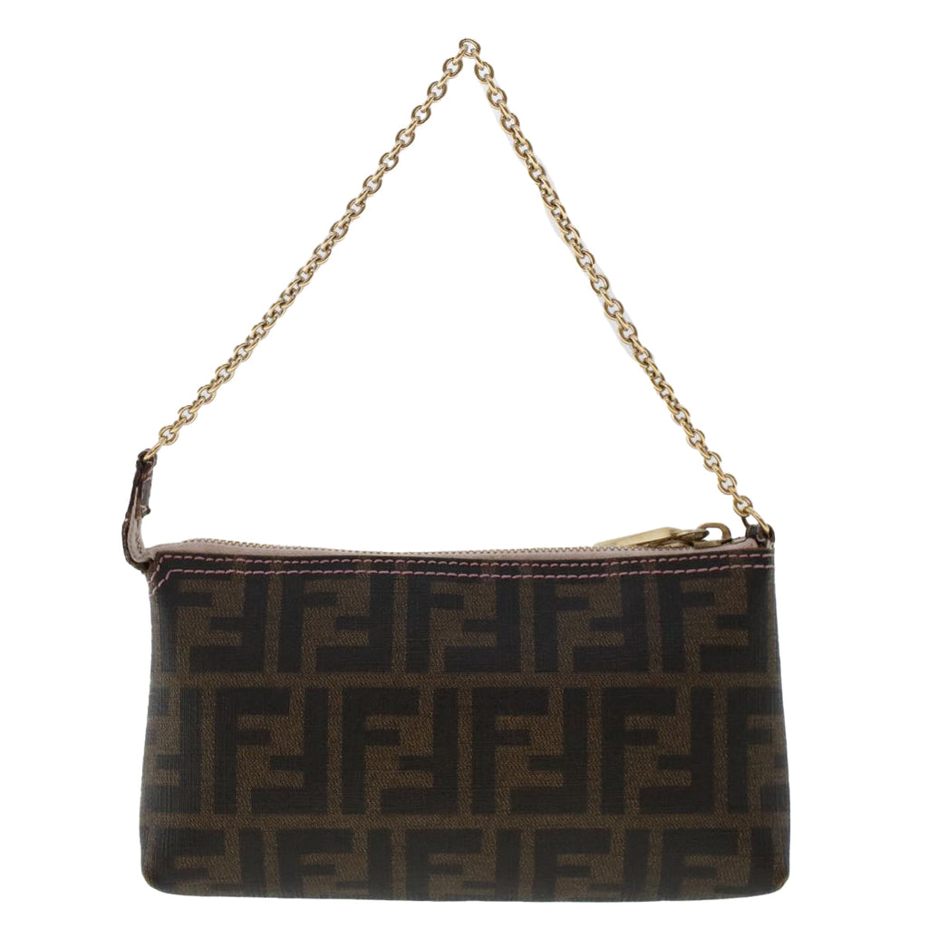 FENDI Zucca Canvas Chain Accessory Pouch Black Brown yk7984