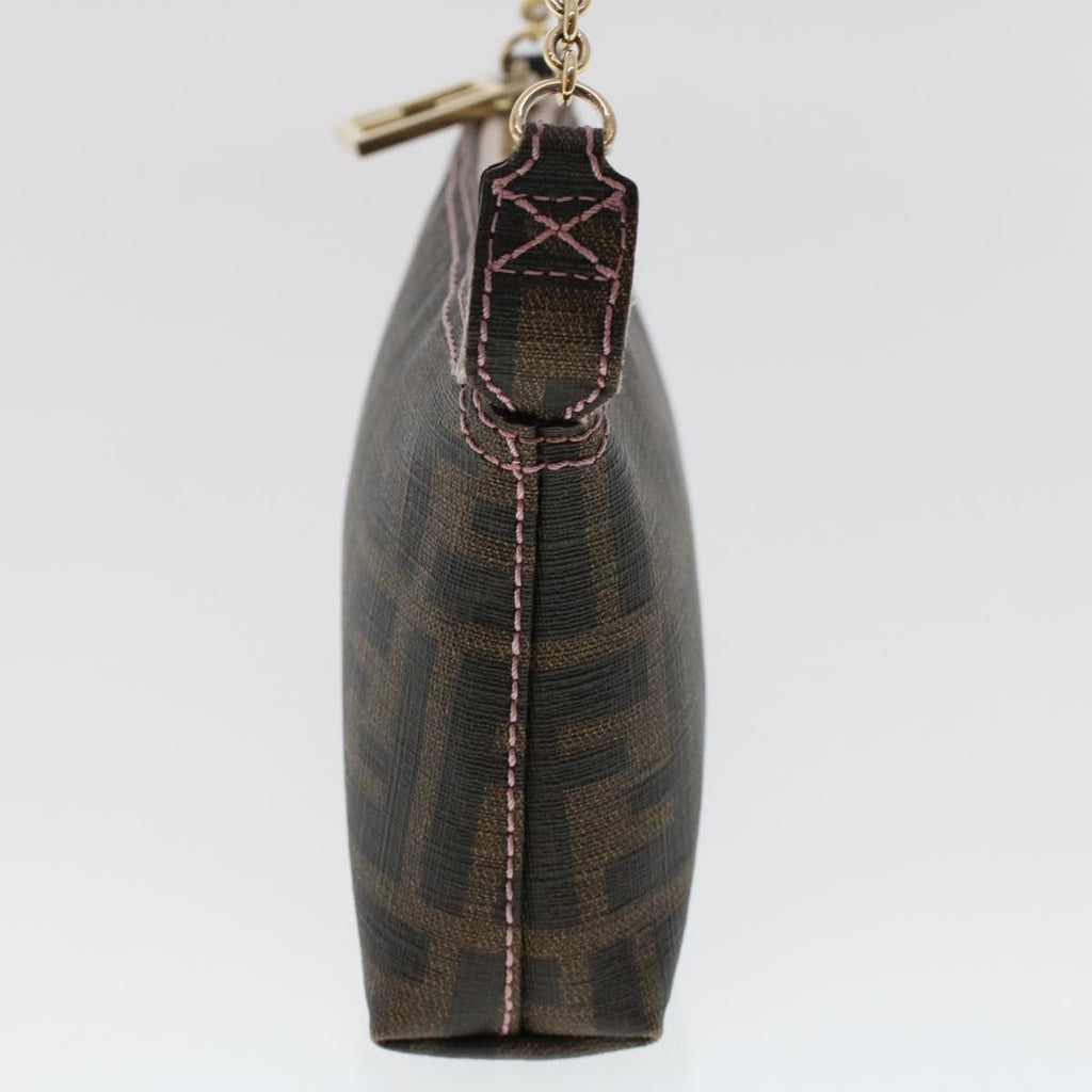 FENDI Zucca Canvas Chain Accessory Pouch Black Brown yk7984
