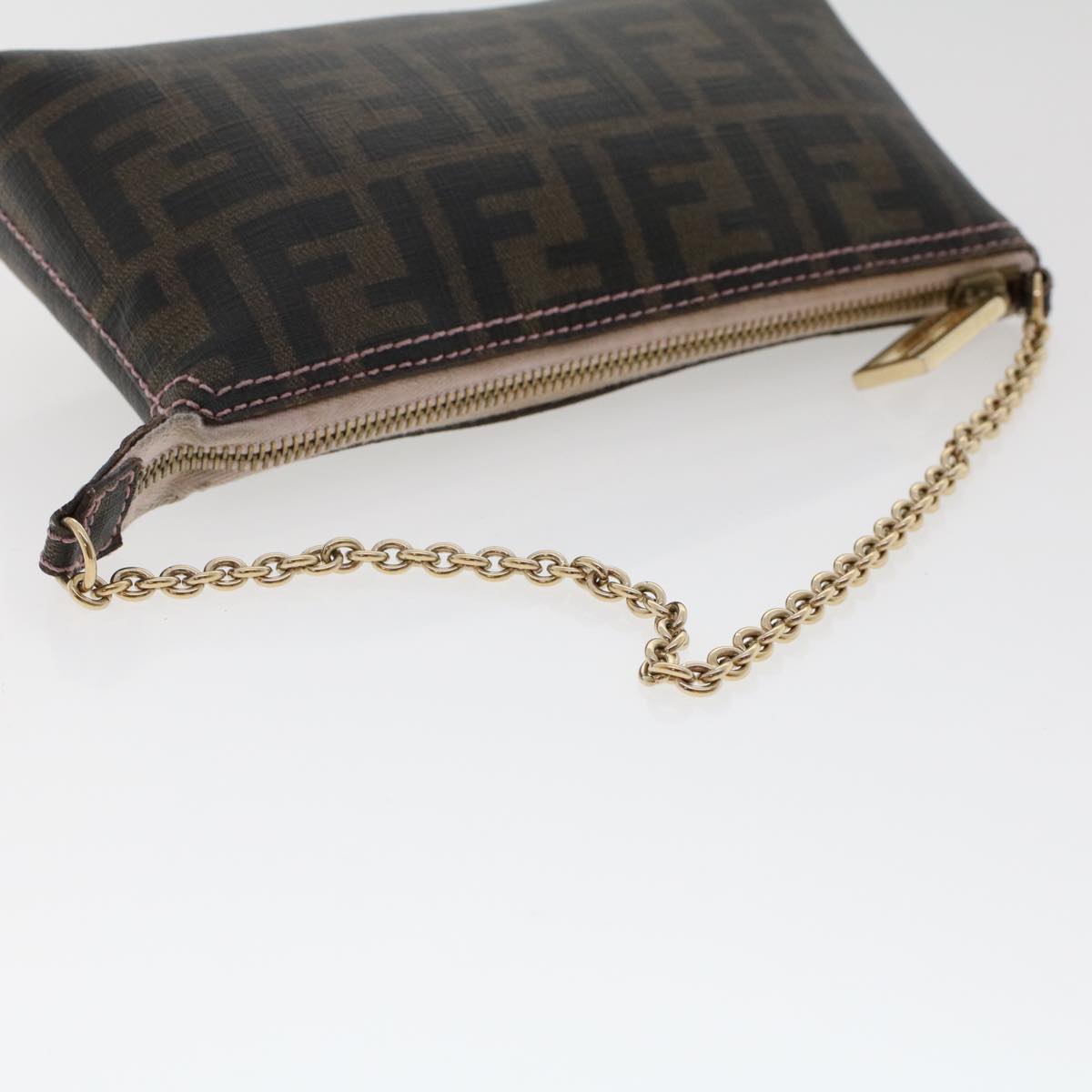 FENDI Zucca Canvas Chain Accessory Pouch Black Brown yk7984