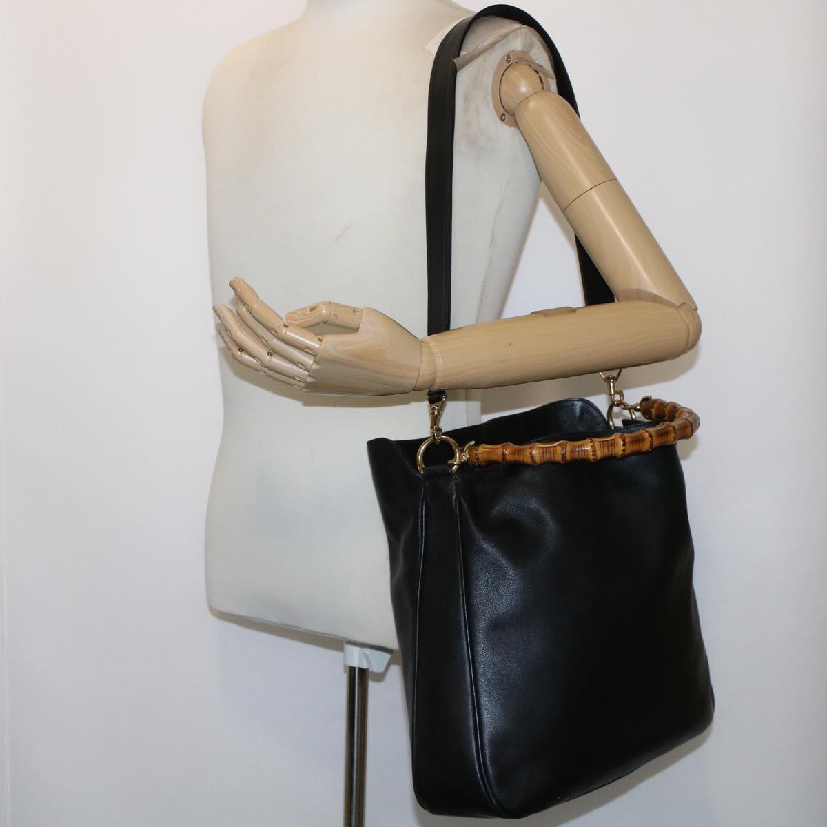 GUCCI Bamboo Shoulder Bag Leather 2way Black 001.2058.1577.0 yk8007B