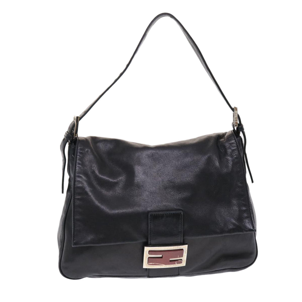FENDI Mamma Baguette Shoulder Bag Leather Black yk8047