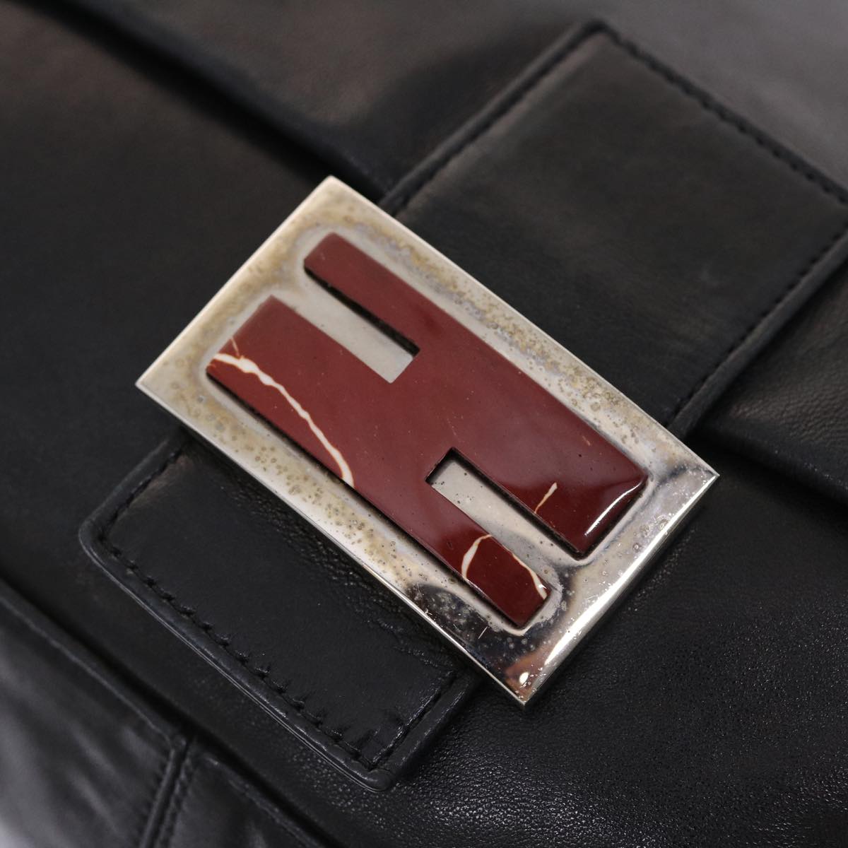 FENDI Mamma Baguette Shoulder Bag Leather Black yk8047