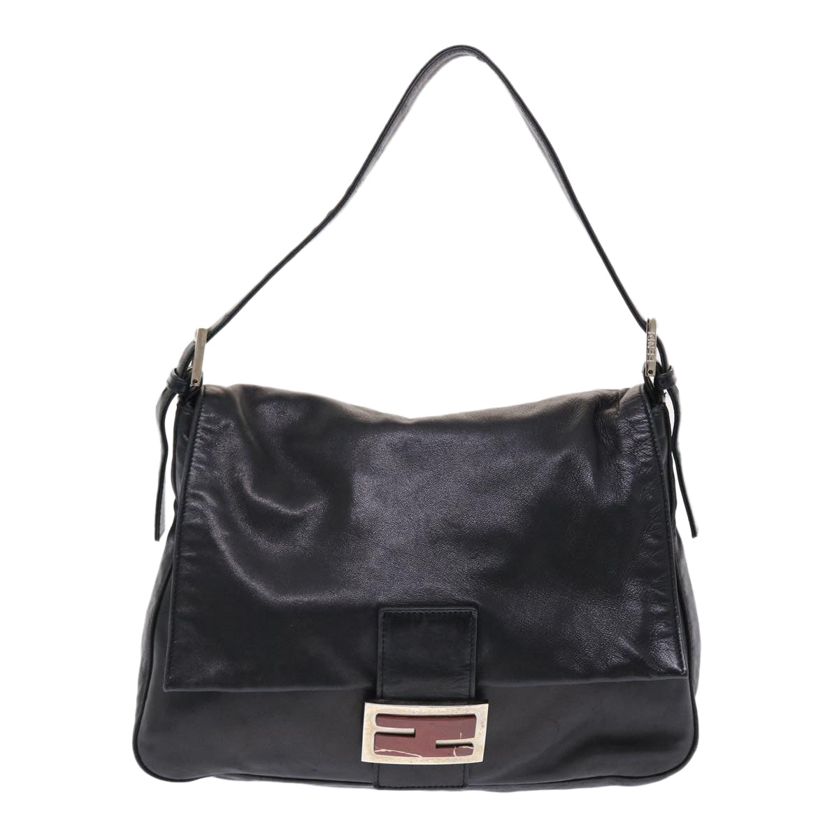 FENDI Mamma Baguette Shoulder Bag Leather Black yk8047