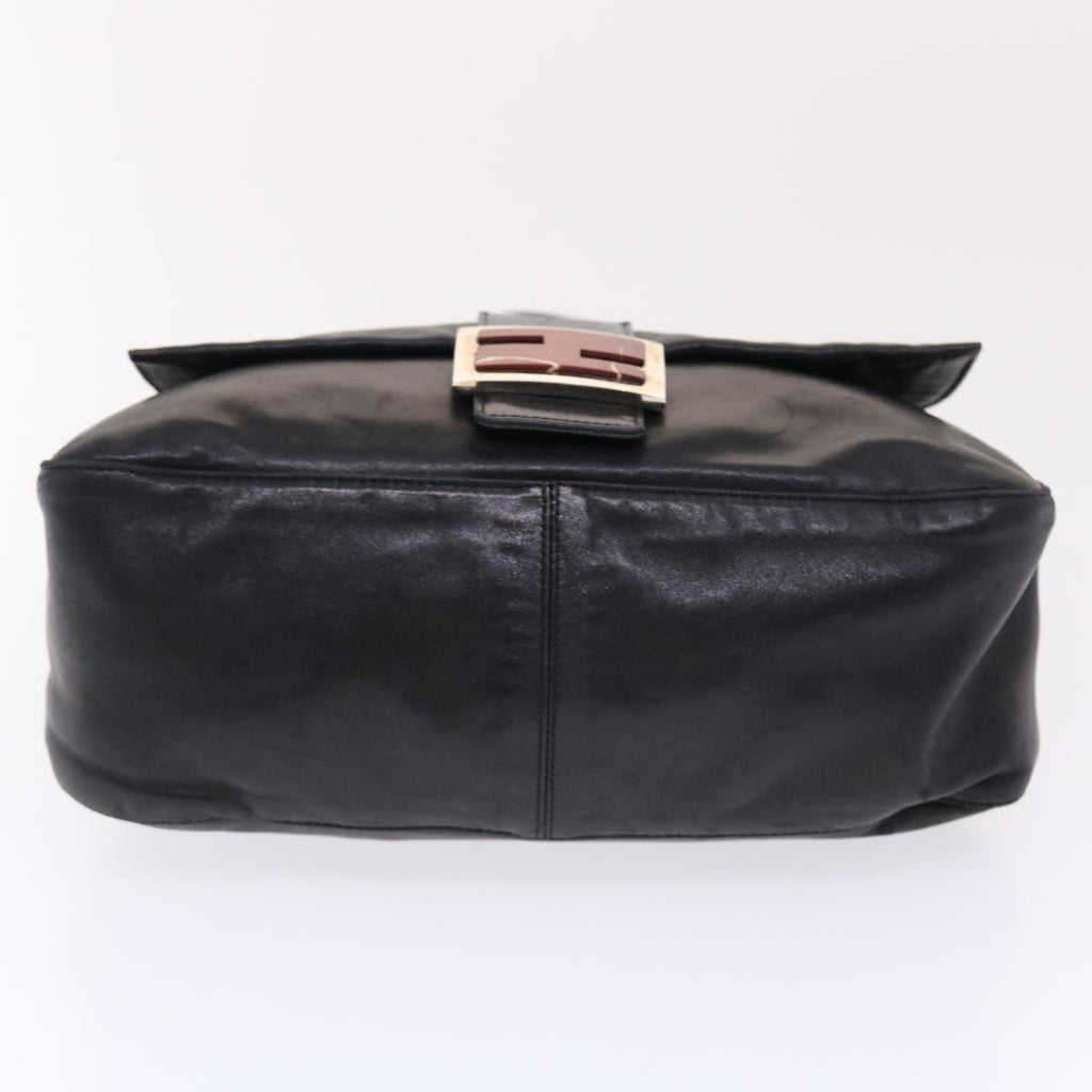 FENDI Mamma Baguette Shoulder Bag Leather Black yk8047