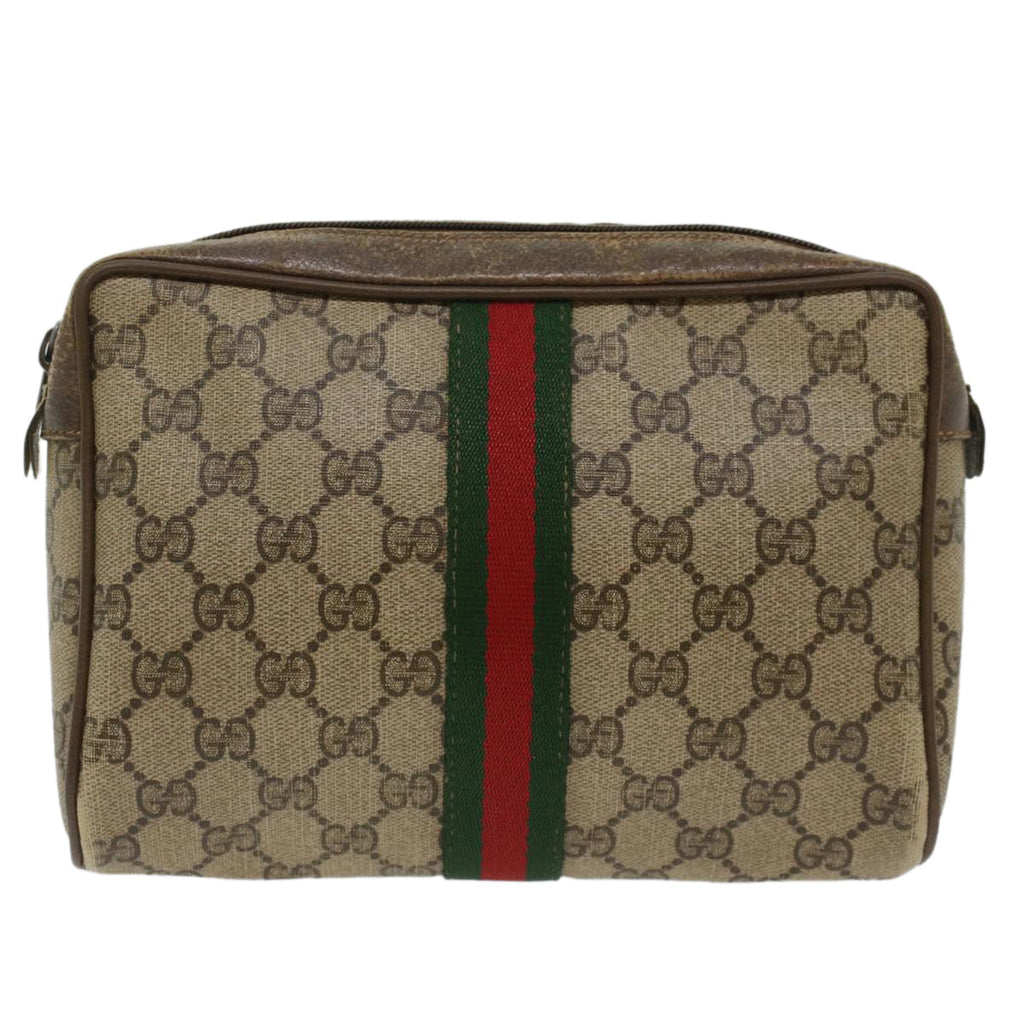 GUCCI GG Canvas Web Sherry Line Clutch Bag Beige Red Green 56.01.012 yk8055
