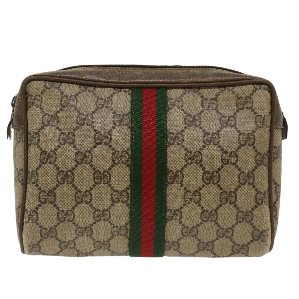 GUCCI GG Canvas Web Sherry Line Clutch Bag Beige Red Green 56.01.012 yk8055