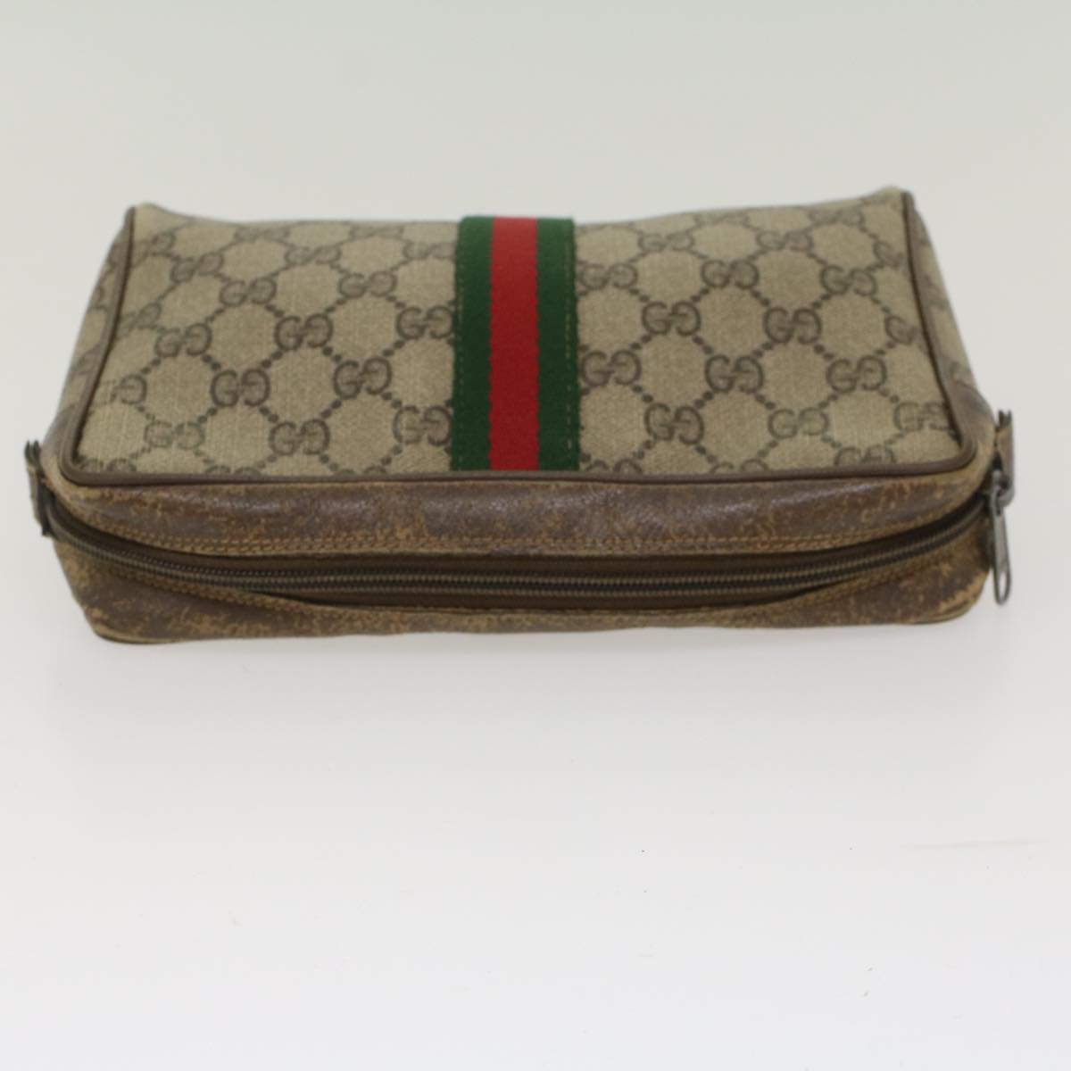 GUCCI GG Canvas Web Sherry Line Clutch Bag Beige Red Green 56.01.012 yk8055