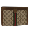GUCCI GG Canvas Web Sherry Line Clutch Bag Beige Red 37.014.2125 yk8078