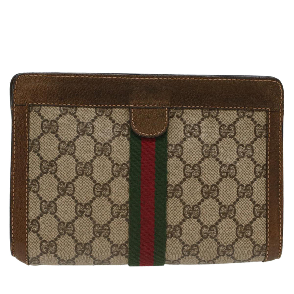 GUCCI GG Canvas Web Sherry Line Clutch Bag Beige Red 37.014.2125 yk8078