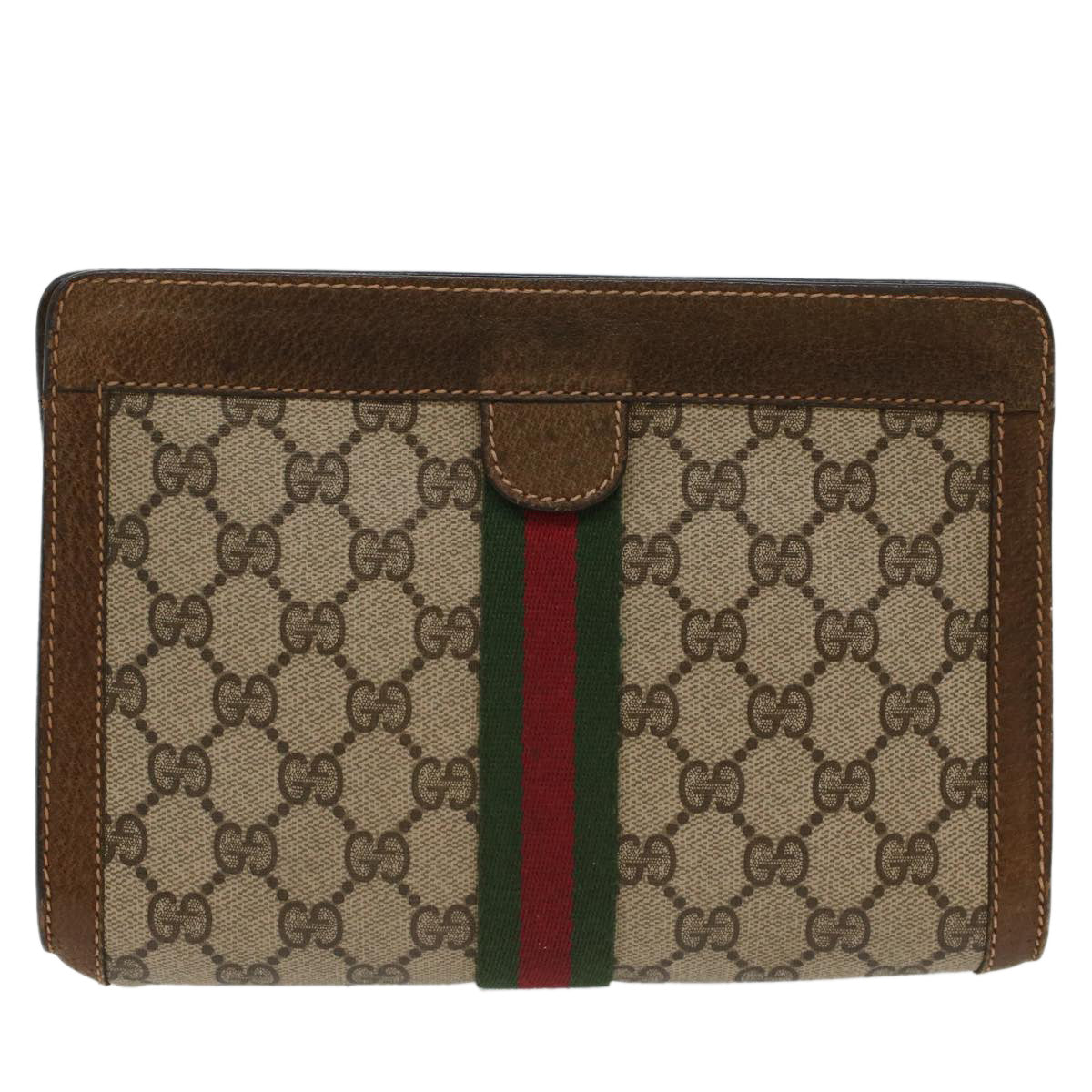 GUCCI GG Canvas Web Sherry Line Clutch Bag Beige Red 37.014.2125 yk8078