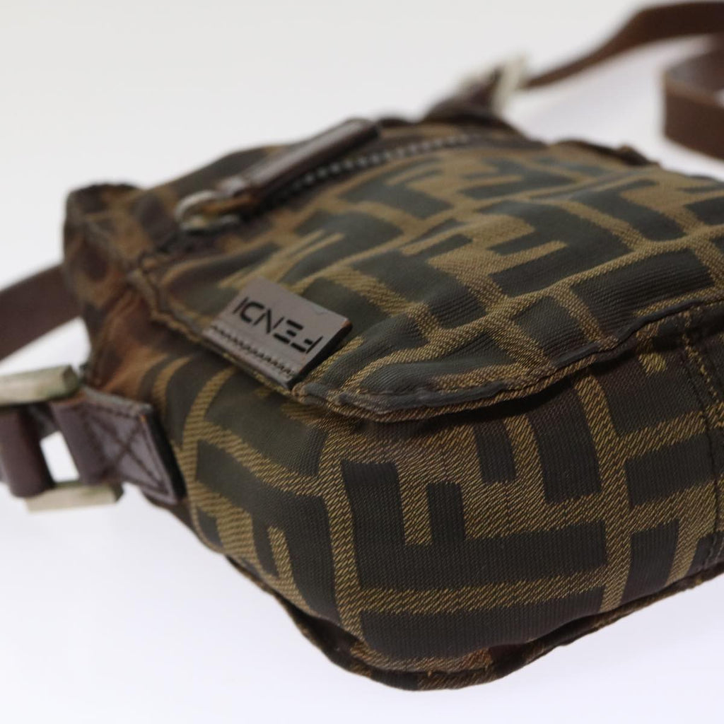 FENDI Zucca Canvas Shoulder Bag Black Brown yk8094B