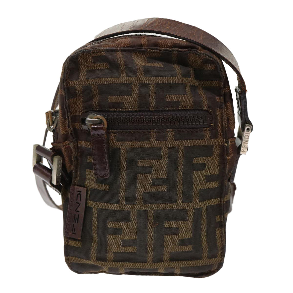 FENDI Zucca Canvas Shoulder Bag Black Brown yk8094B