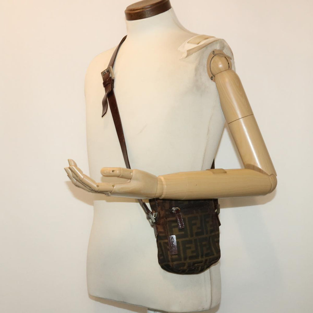 FENDI Zucca Canvas Shoulder Bag Black Brown yk8094B