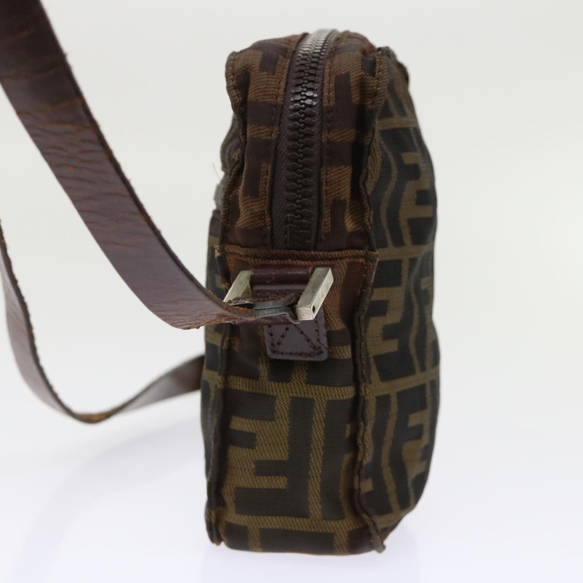FENDI Zucca Canvas Shoulder Bag Black Brown yk8094B