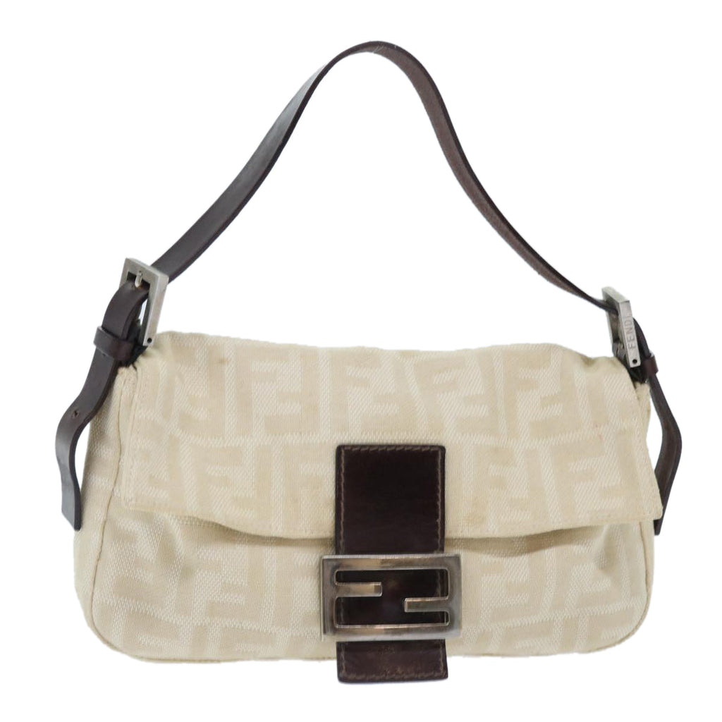 FENDI Zucca Canvas Mamma Baguette Shoulder Bag Leather Beige yk8097B