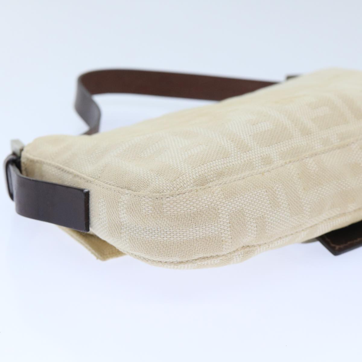 FENDI Zucca Canvas Mamma Baguette Shoulder Bag Leather Beige yk8097B