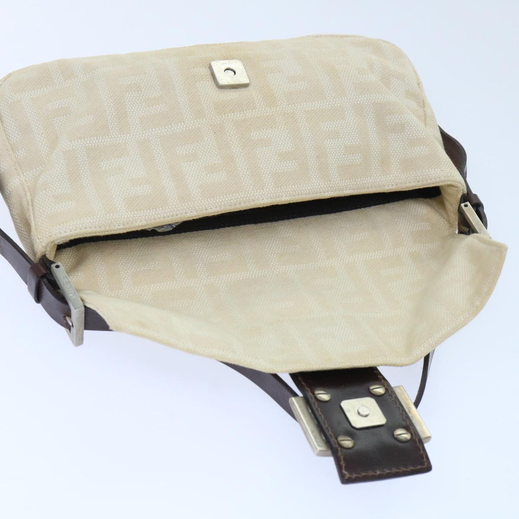 FENDI Zucca Canvas Mamma Baguette Shoulder Bag Leather Beige yk8097B