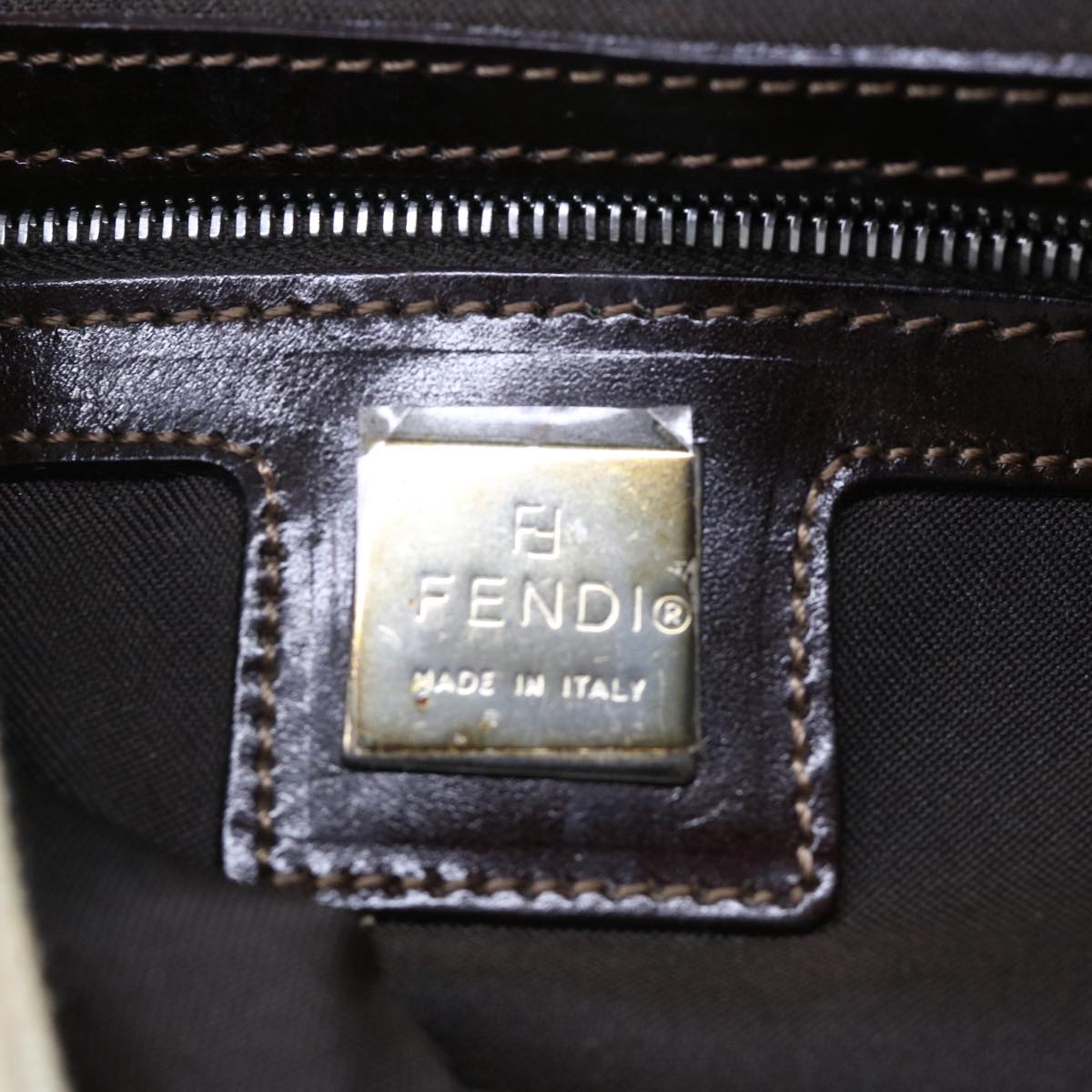 FENDI Zucca Canvas Mamma Baguette Shoulder Bag Leather Beige yk8097B