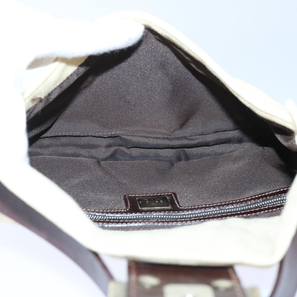 FENDI Zucca Canvas Mamma Baguette Shoulder Bag Leather Beige yk8097B