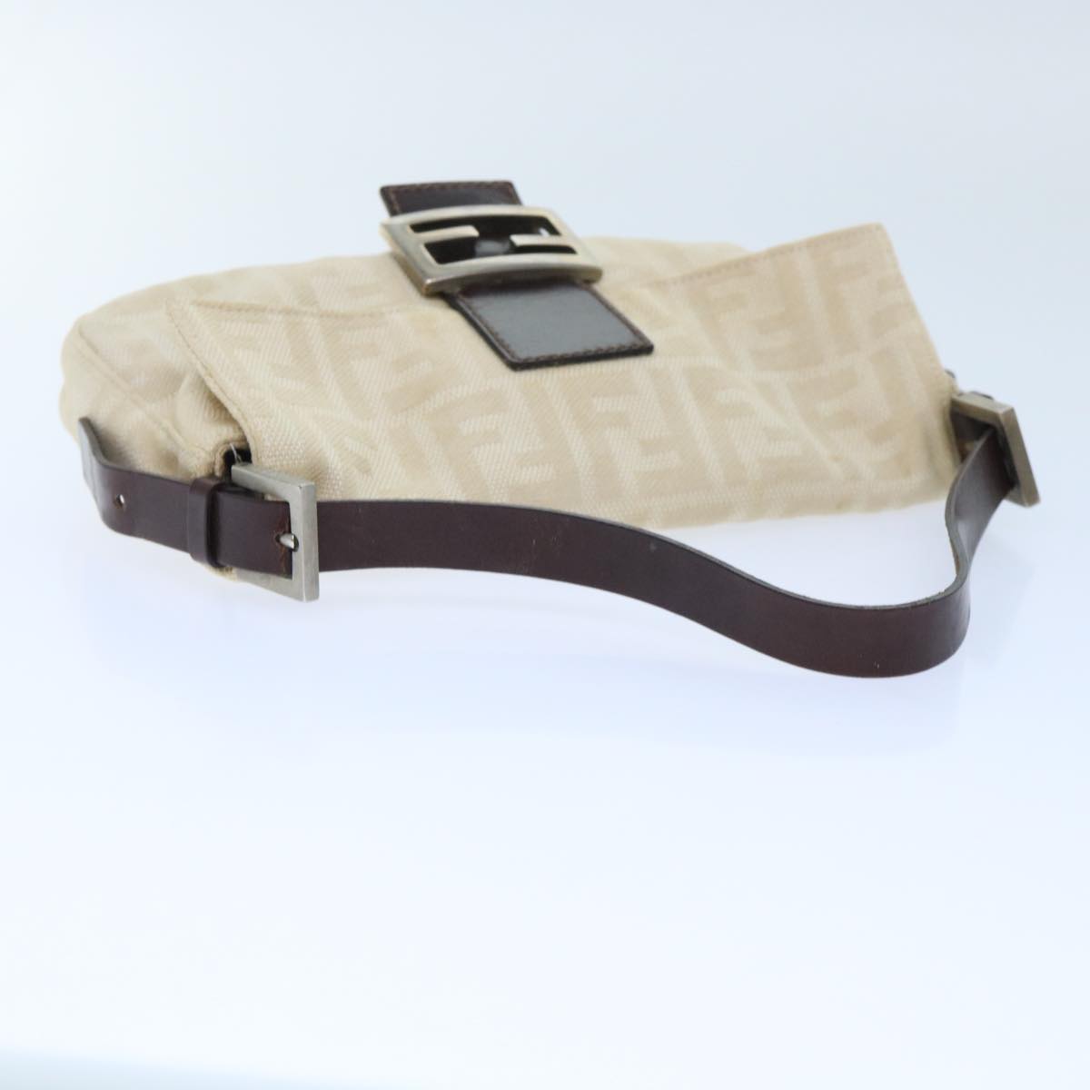 FENDI Zucca Canvas Mamma Baguette Shoulder Bag Leather Beige yk8097B