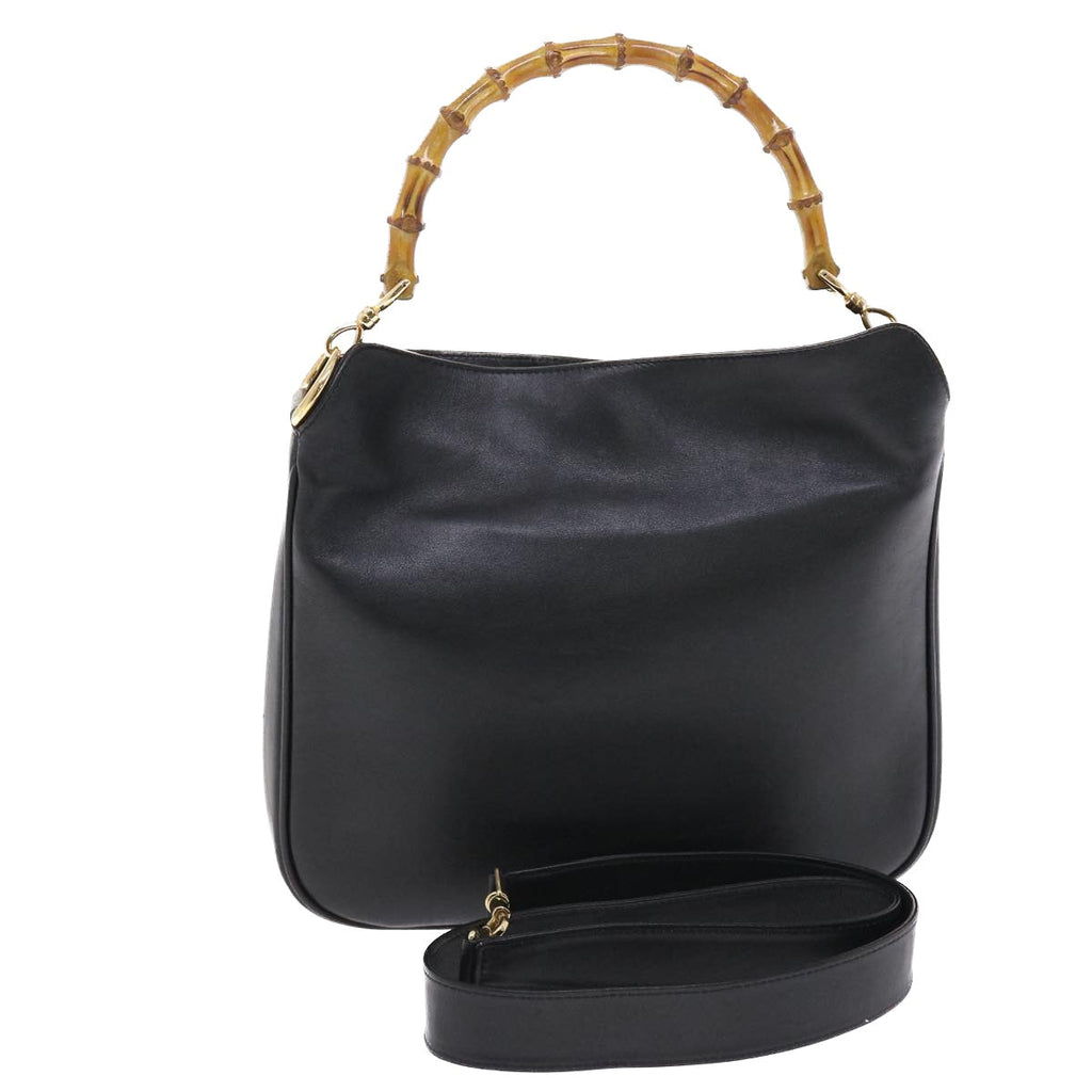 GUCCI Bamboo Shoulder Bag Leather 2way Black yk8104B