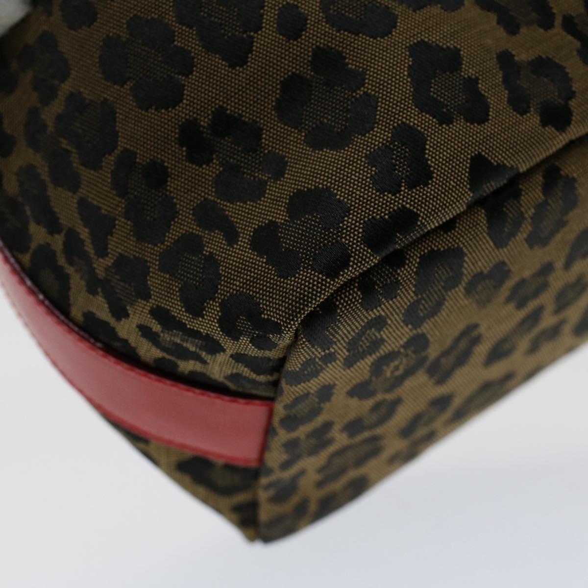 FENDI Leopard Pouch Nylon Leather Brown Red yk8155