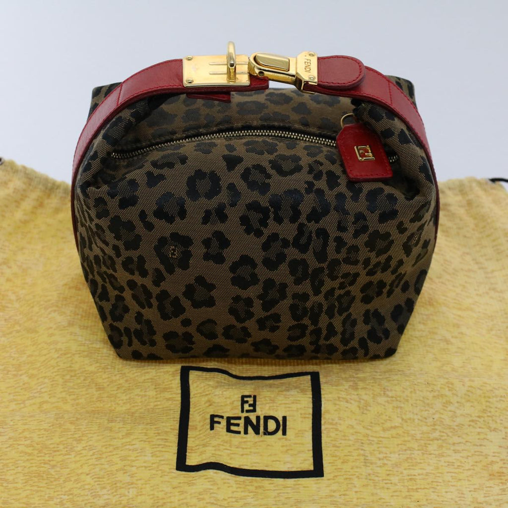 FENDI Leopard Pouch Nylon Leather Brown Red yk8155