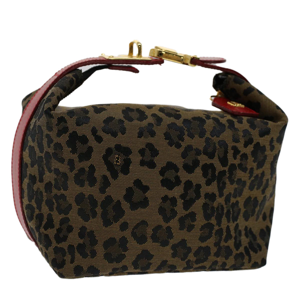 FENDI Leopard Pouch Nylon Leather Brown Red yk8155