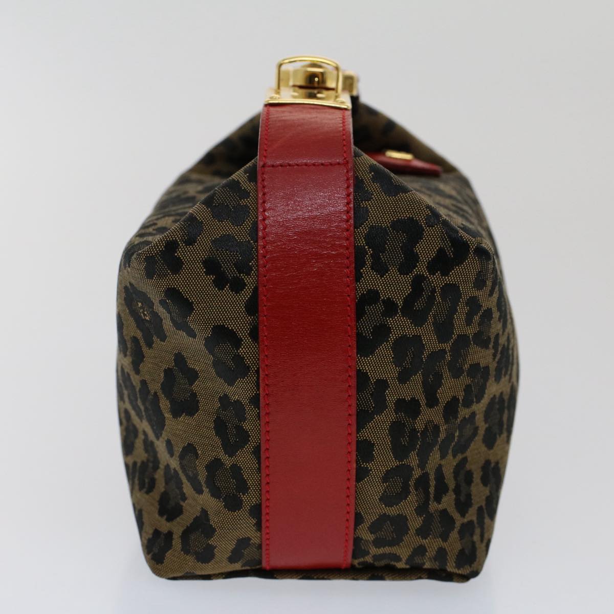 FENDI Leopard Pouch Nylon Leather Brown Red yk8155