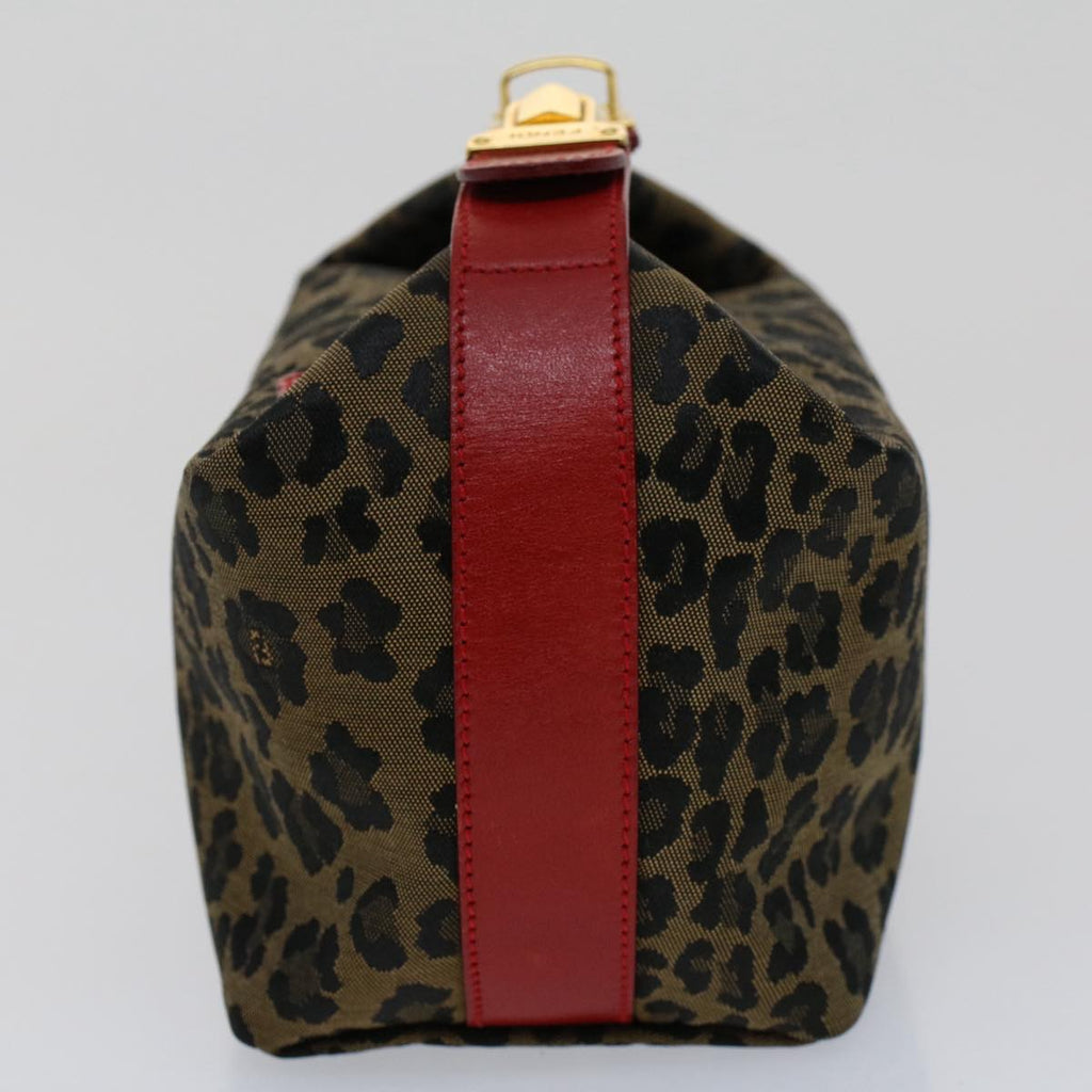 FENDI Leopard Pouch Nylon Leather Brown Red yk8155