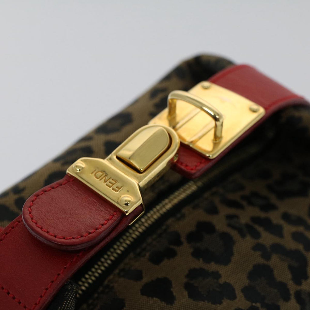 FENDI Leopard Pouch Nylon Leather Brown Red yk8155