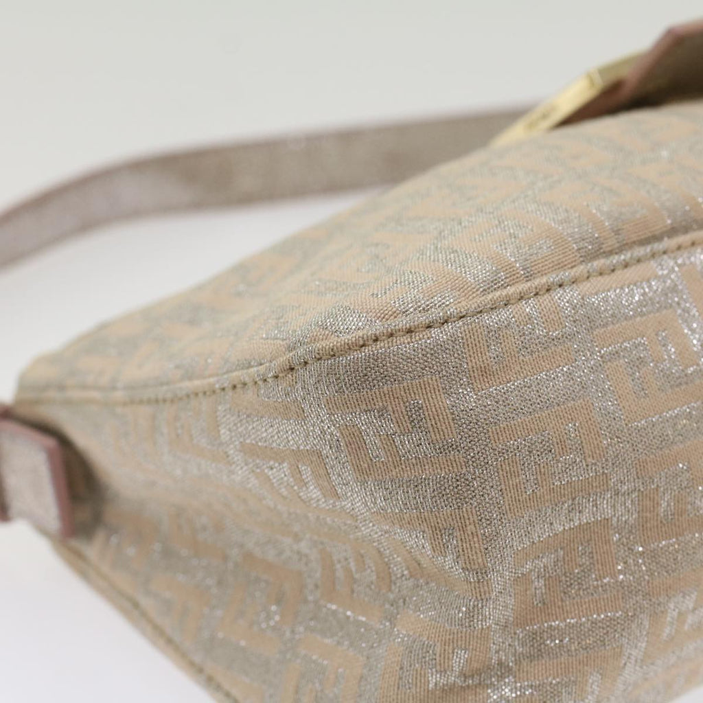 FENDI Zucchino Canvas Mamma Baguette Shoulder Bag Silver yk8171