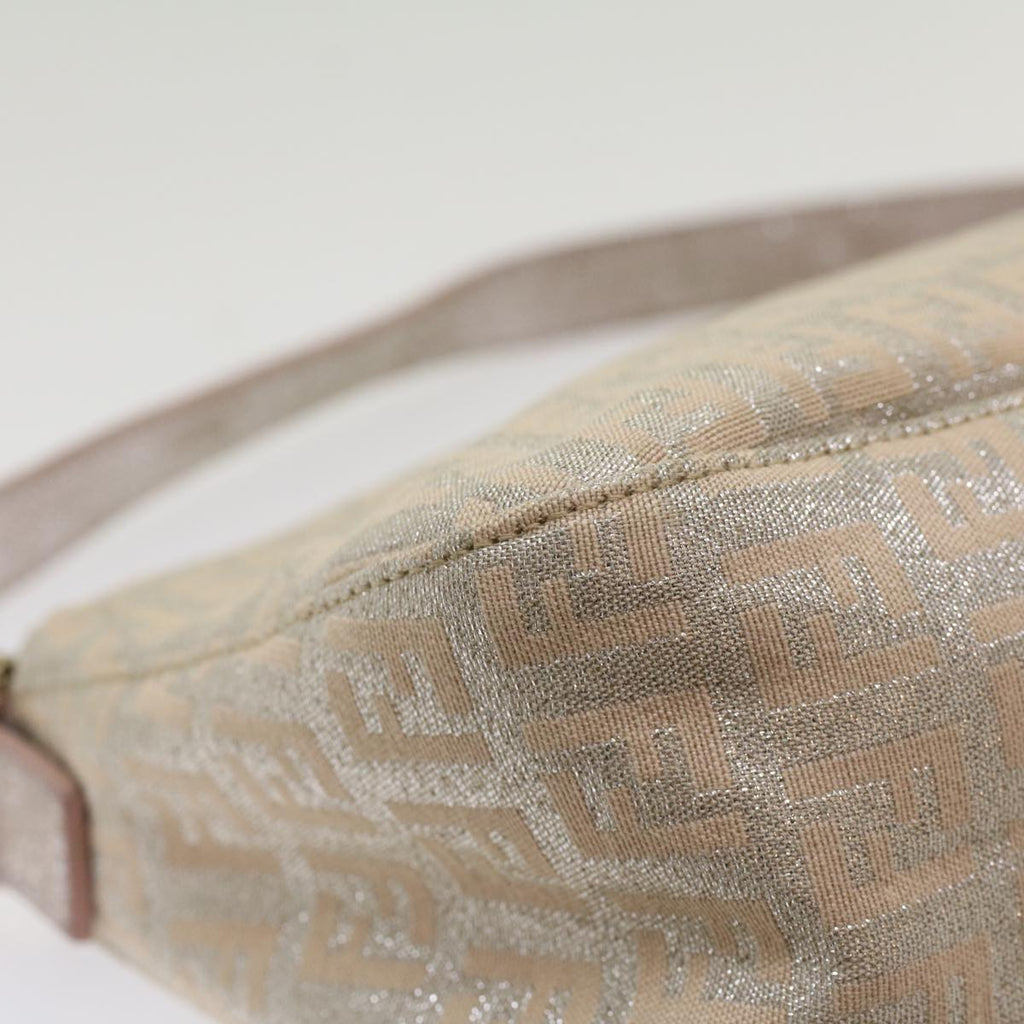 FENDI Zucchino Canvas Mamma Baguette Shoulder Bag Silver yk8171