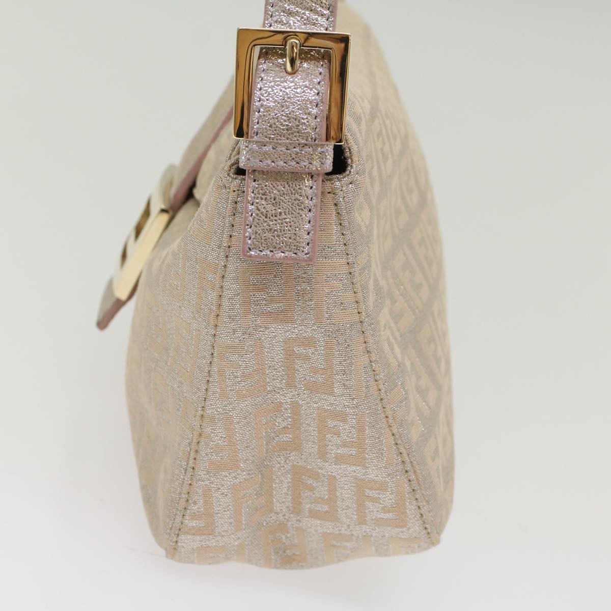 FENDI Zucchino Canvas Mamma Baguette Shoulder Bag Silver yk8171
