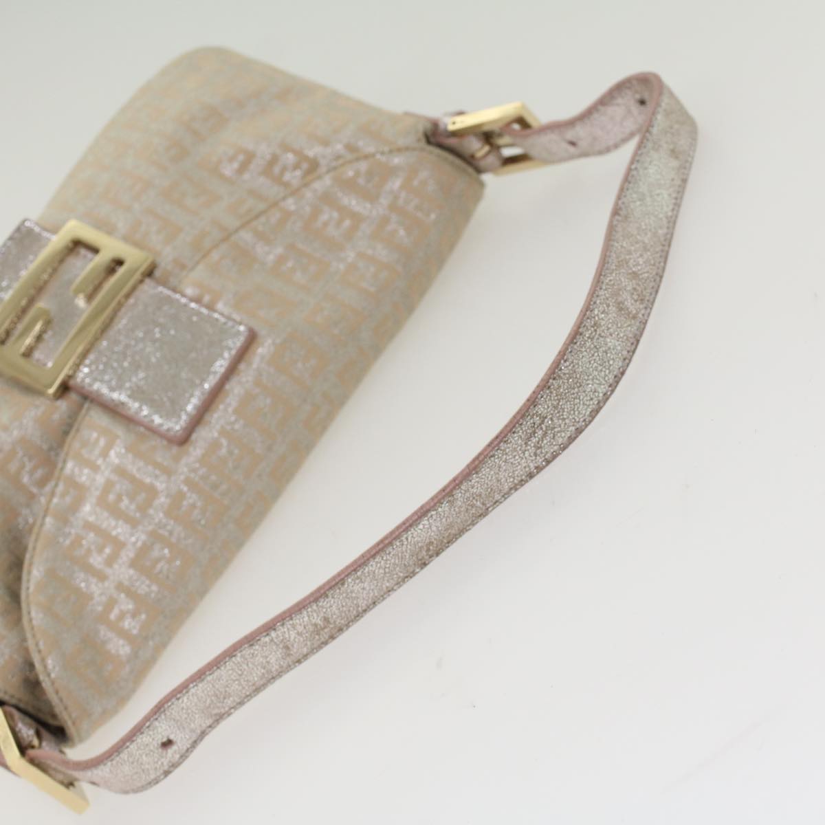 FENDI Zucchino Canvas Mamma Baguette Shoulder Bag Silver yk8171