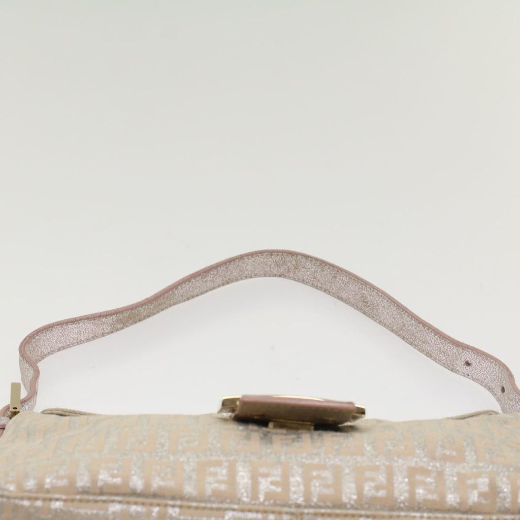 FENDI Zucchino Canvas Mamma Baguette Shoulder Bag Silver yk8171