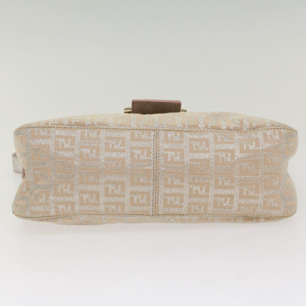 FENDI Zucchino Canvas Mamma Baguette Shoulder Bag Silver yk8171